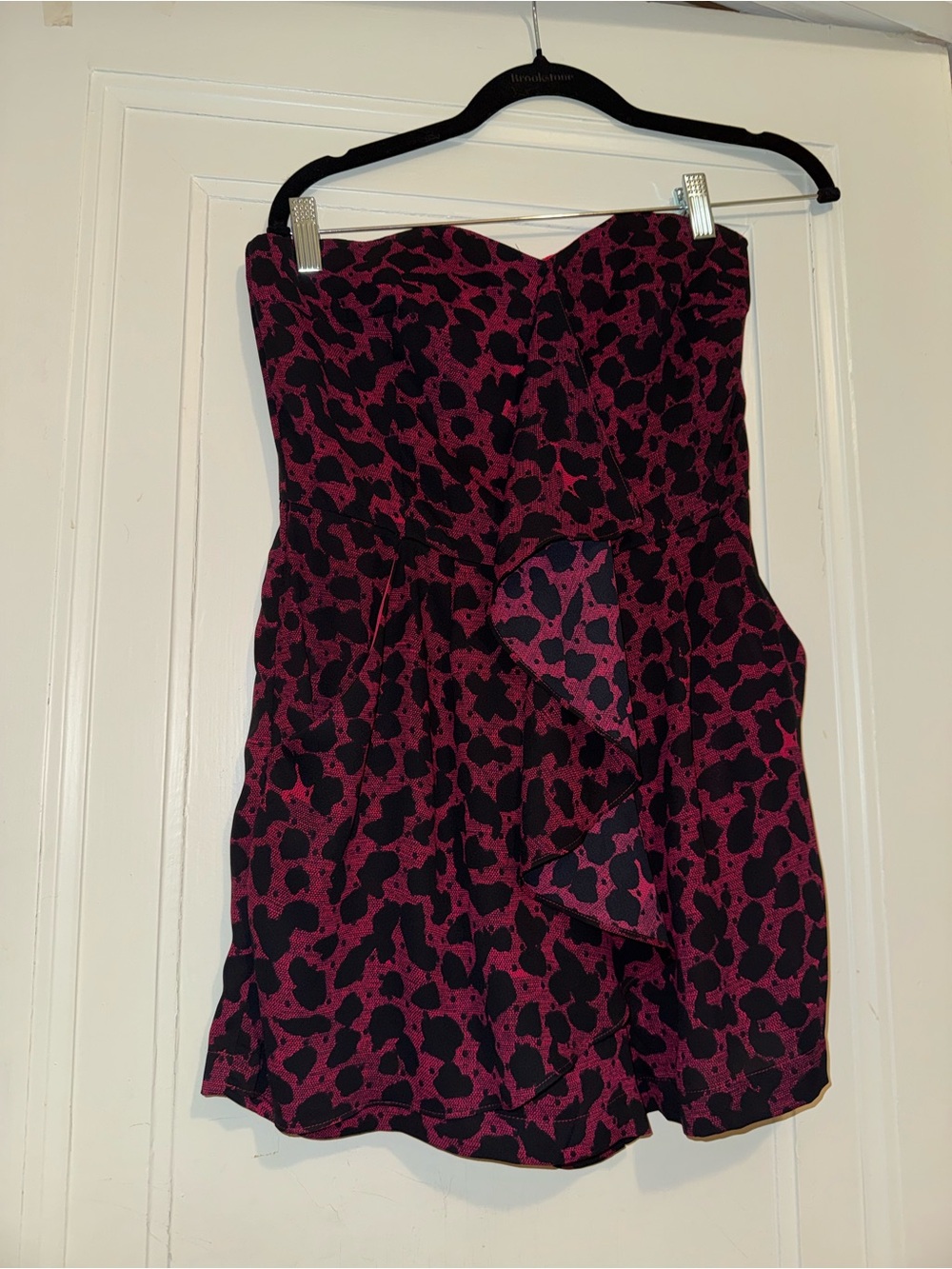Express Pink Black Leopard Strapless Ruffle Romper Size 0